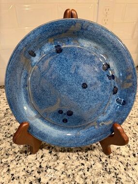 Handcrafted signed studio pottery plate with Blue Glaze Accent